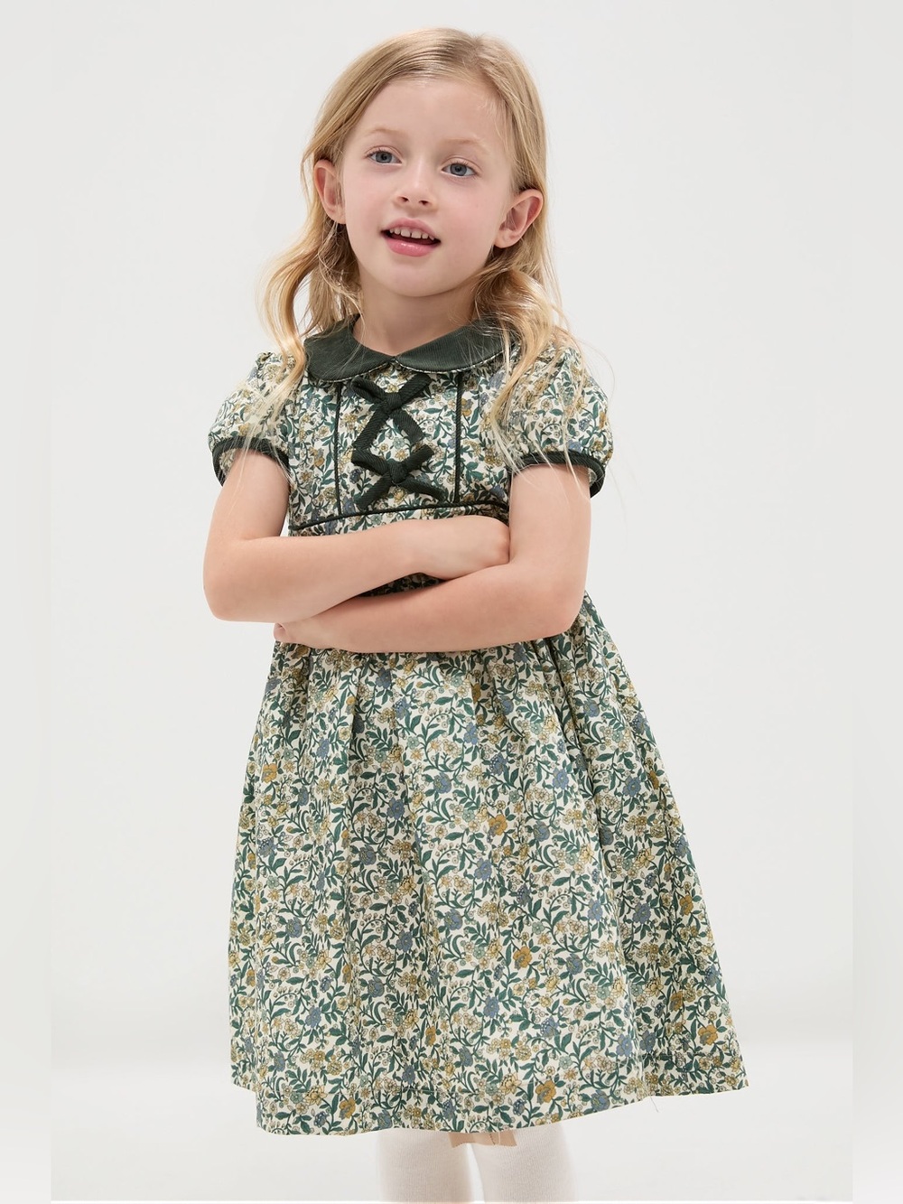 Tuckernuck La Coqueta Bottle Green Floral Portia Girl Dress 3yr old